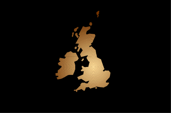 The image shows a stylized map of Europe with an overlay that appears to be heat maps indicating areas of high temperature change due to climate warming; it is set against a dark background which contrasts sharply with the brightly colored regions on the map, highlighting their significance in this context.