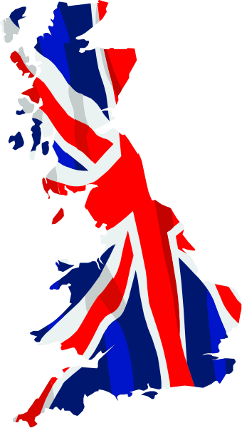 The flag of england with a map of britain on it displayed over an outline of great britain.
