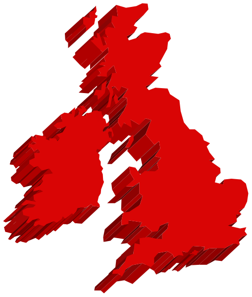 The image shows a stylized map of Ireland with red shading on it against a black background.