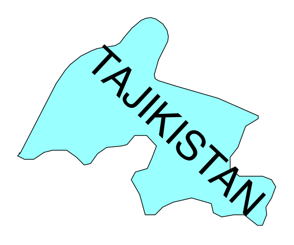 The image shows a stylized map of Tajikistan with text that reads "TAJIKISTAN" on it.