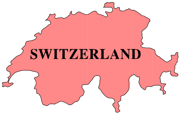 The image shows a map of Switzerland with its borders outlined on it against a pink background at the top left corner.