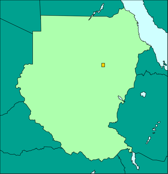 The image shows a map with two different views of Africa: on top there is an enlarged view focusing on Sudan (now South Sudan), while below it provides a broader perspective showing several African countries, including Egypt and Ethiopia in green shades indicating their territories within the continent.