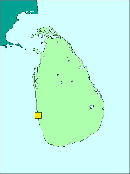 The map shows a stylized representation of Sri Lanka with an overlaid yellow square on it.