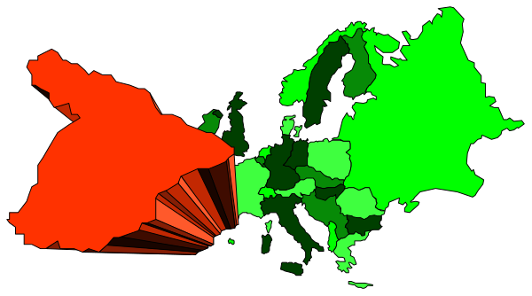 The image shows a map of Europe with different colored regions highlighting various countries; there is no text present on this clip-art graphic.