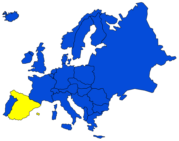 The map shows Europe with country borders highlighted; there's a legend indicating different levels of pollution across countries like France (yellow), Germany (blue), Spain (red).