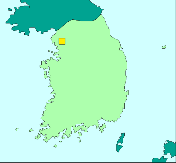 The map shows a stylized representation of South Korea with its capital Seoul marked by an orange square on it.