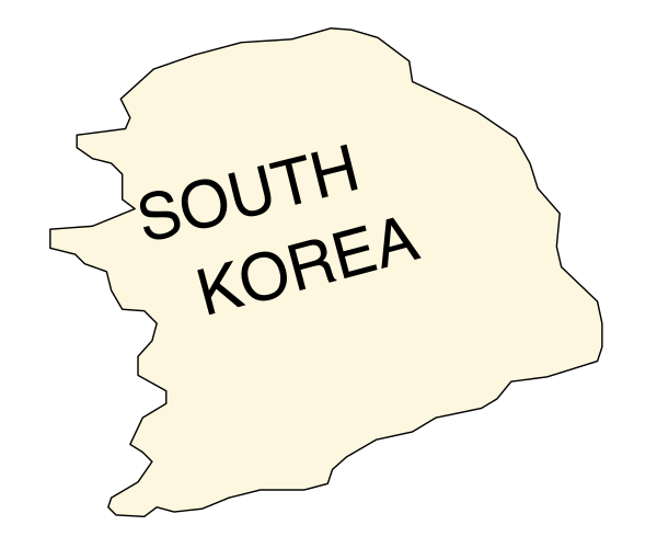 The image shows a stylized map of South Korea with its capital city labeled as Seoul on it.