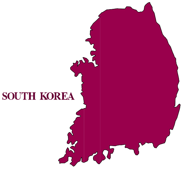 The image shows a stylized map of South Korea with its capital Seoul highlighted within it, set against a black background.