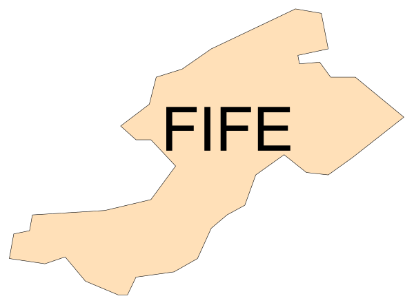The image shows a map with two countries labeled: "FIFE" on top of an island shape that is colored tan in color; below it, there's another country named "RUSSIA," which appears to be part of Europe and Asia as indicated by its location at the bottom right corner.