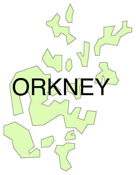 The image shows a map of Orkney with text overlaying it that reads "ORKNEY."