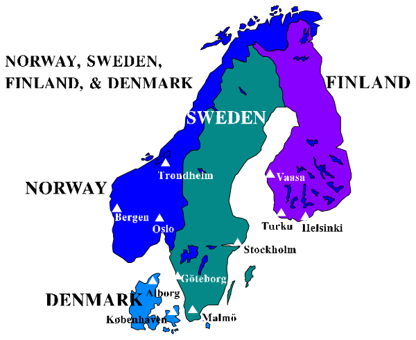 The map shows Sweden with various cities labeled such as Stockholm, Gothenburg, Malmö, Uppsala, Västerås, Örebro, Karlstad, Skellefteå, and others; it also includes a legend indicating different types of landforms like mountains, forests, lakes.