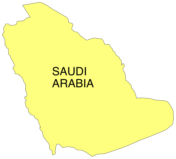 The map shows a stylized representation of Saudi Arabia with its capital Riyadh highlighted on it.