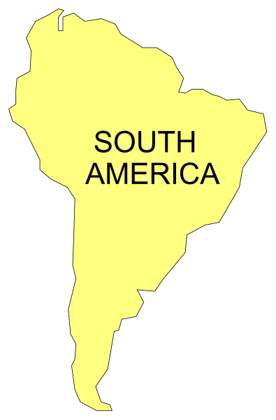The image shows a stylized map of South America with Brazil highlighted by yellow coloring on it against a white background.