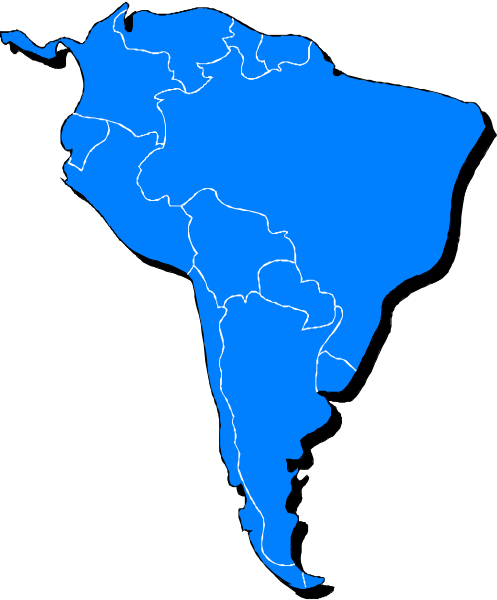 The map shows a stylized representation of South America with countries outlined by thin lines against a dark background; it is presented in grayscale without color information provided for this description.