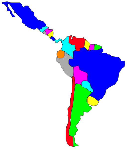 The image shows a stylized map of South America with country names labeled on it; each region is colored differently to represent different countries within that continent.