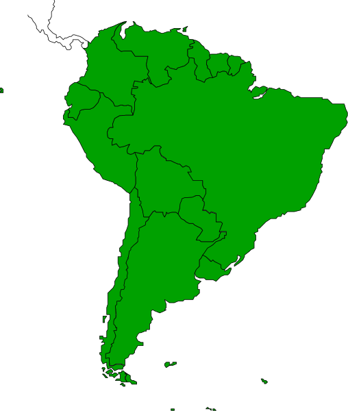 The map shows a stylized representation of South America with Brazil highlighted by coloring it green while other countries remain white on a black background.