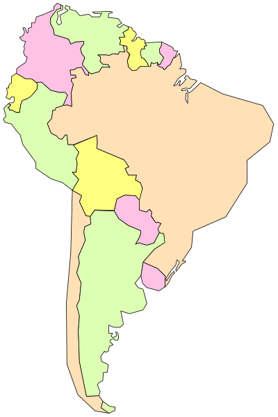 The image shows a stylized map of South America with country names labeled on it.