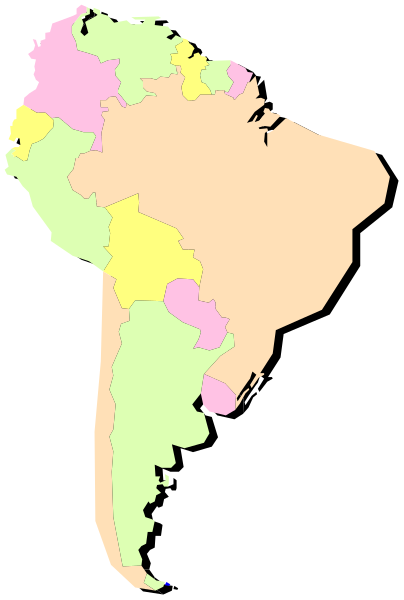 The map shows South America with various countries highlighted by different colored regions.