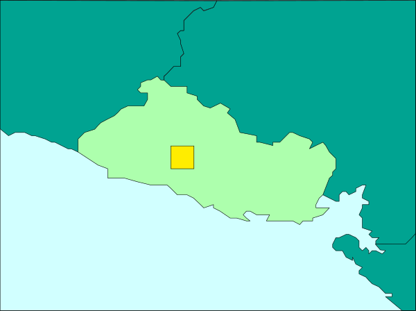 The map shows a region with an area highlighted by yellow coloring within it; there is no text present on this image to provide additional context about its location or significance of the colored areas.