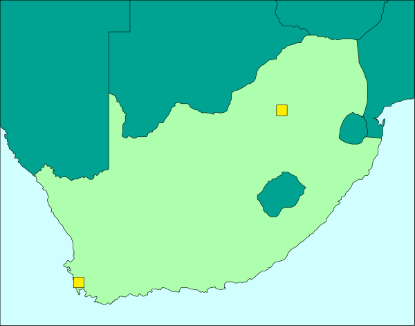 The map shows a stylized representation of South Africa with various regions highlighted; it is overlaid on an image that appears to be from space showing Earth's continents in shades of blue-green and brown, indicating landmasses and water bodies respectively.