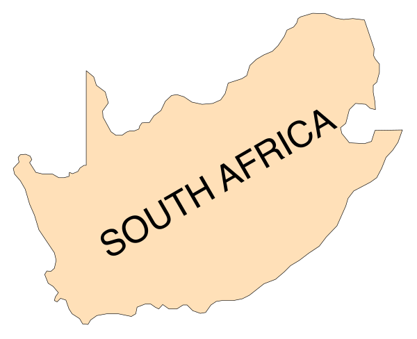 The map shows a country labeled "south africa" with its borders outlined on it.