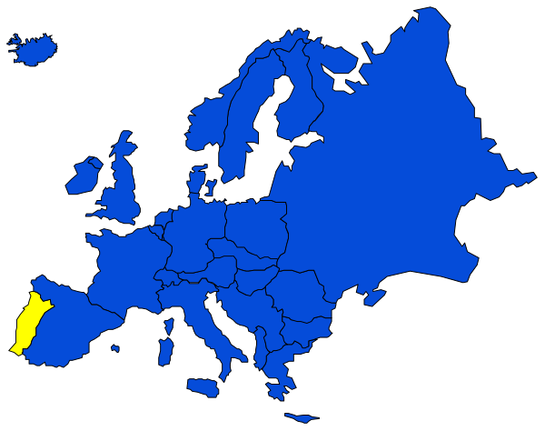 The map shows Europe with a focus on France; it's colored blue to represent water bodies like oceans and seas.