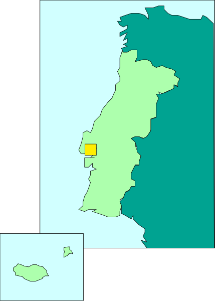 The map shows a country with its capital marked by an orange dot on it; there is also another smaller island to the right of this larger one in blue coloring.