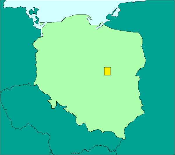The map shows a country with its capital marked by an orange square on top of it.