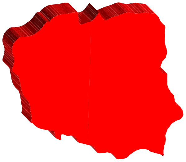 The image shows a red map of Europe with some parts highlighted by white lines against a black background.