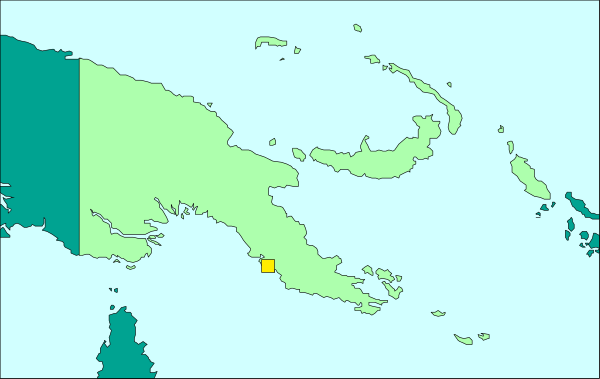 The map shows a stylized representation of an island with two distinct regions: green for landmasses and blue for water bodies.