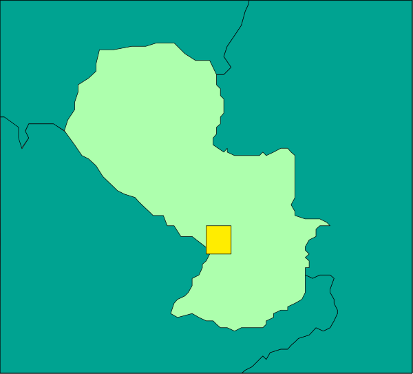 The map shows a country with its capital marked by an orange square on it.