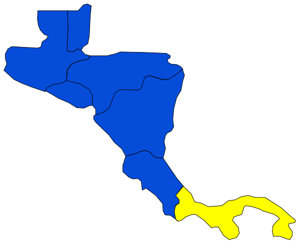 The image shows a map with various regions highlighted by different colored shapes against a black background; there is no text present on this clip-art graphic.
