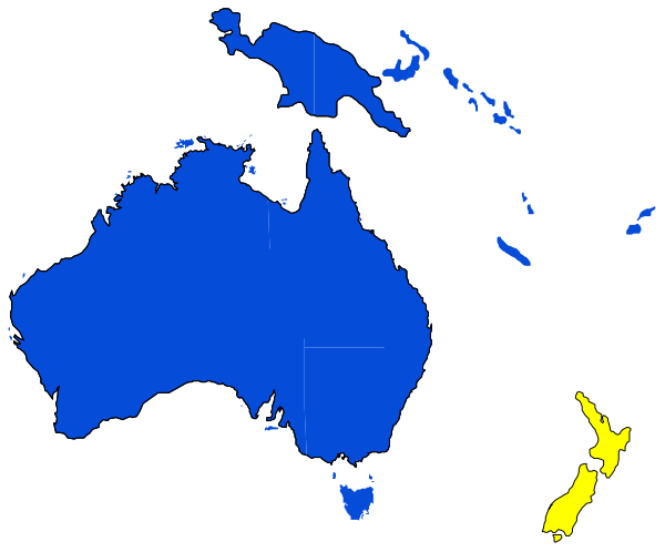 The image shows a stylized world map with Australia highlighted in blue on top of it.