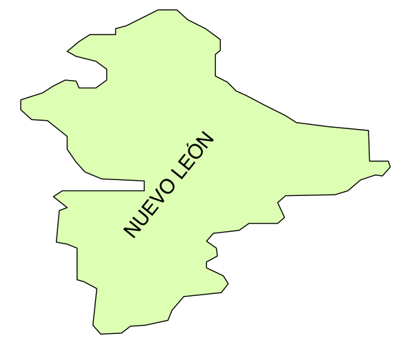 The map shows a region labeled "Nuevo Leon" with an overlaid text that reads "NEUVA LONA."