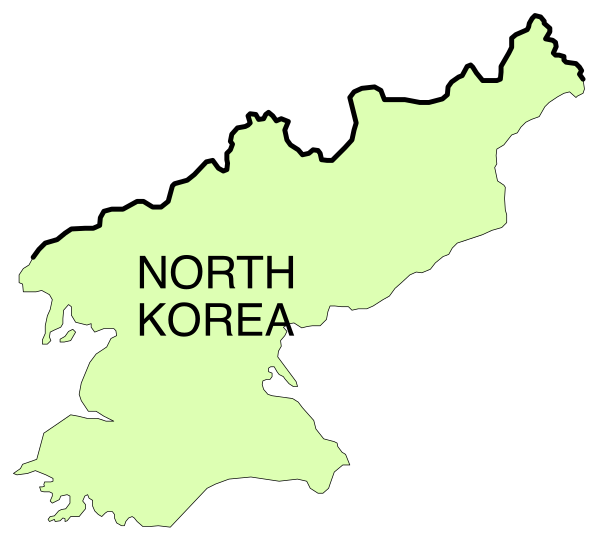 The map shows a stylized representation of North Korea with its borders outlined on top of it.