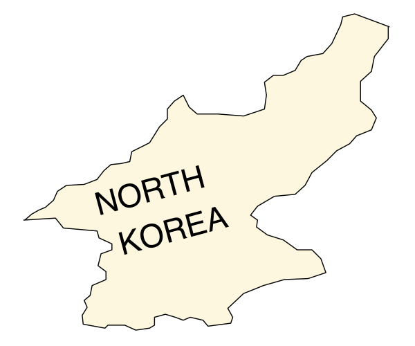 The map shows a stylized representation of North Korea with its borders outlined on it.