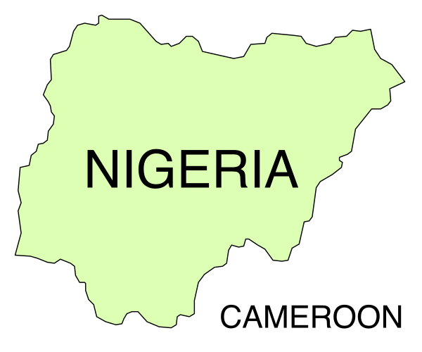 The map shows Nigeria with a label indicating it's location on Africa continent next to Cameroon.