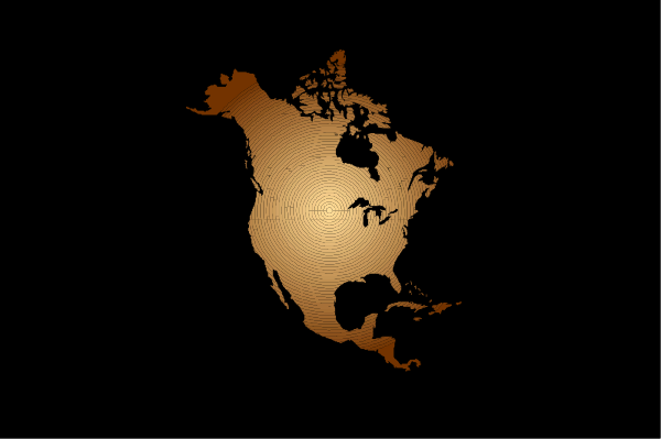 The image shows a stylized map of North America with Canada highlighted by an illuminated outline against a dark background.