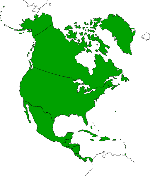 The image shows a map of North America with Canada highlighted in green against a black background.