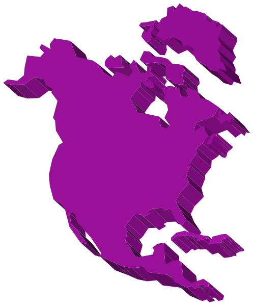 The image shows a stylized map of North America with purple shading on it against a black background.