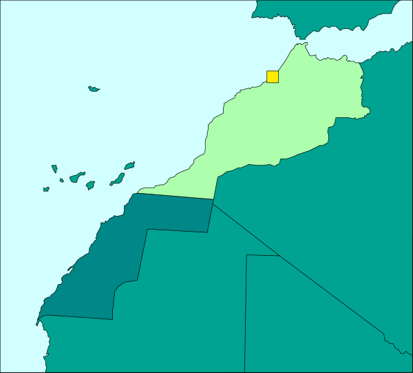 The map shows a country with different regions highlighted by color blocks on it; there is no text present within this small clip-art image to provide additional context about what's depicted in each region.