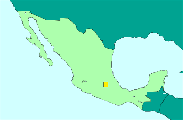 The map shows a stylized representation of Mexico with its states labeled; it is colored to indicate different regions within the country.