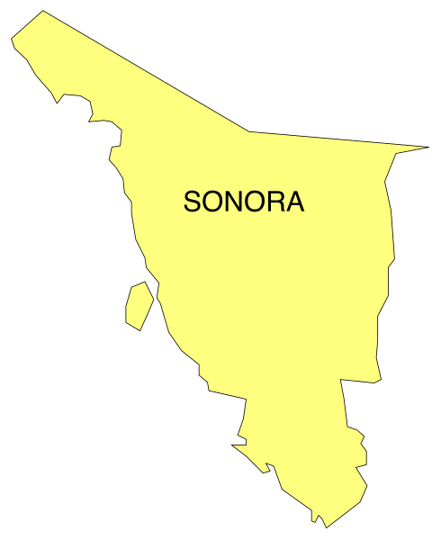 The map shows a region labeled "Sonora" with an area highlighted by yellow coloring.
