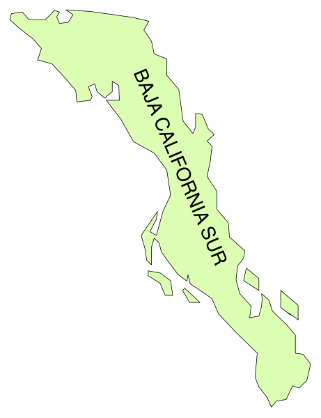 The map shows a stylized outline of California with text indicating its location within Mexico.