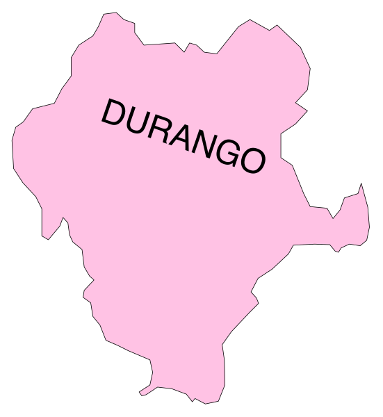 The map shows a pink region labeled "Durango" with an overlaid text that reads "DUARANGO."