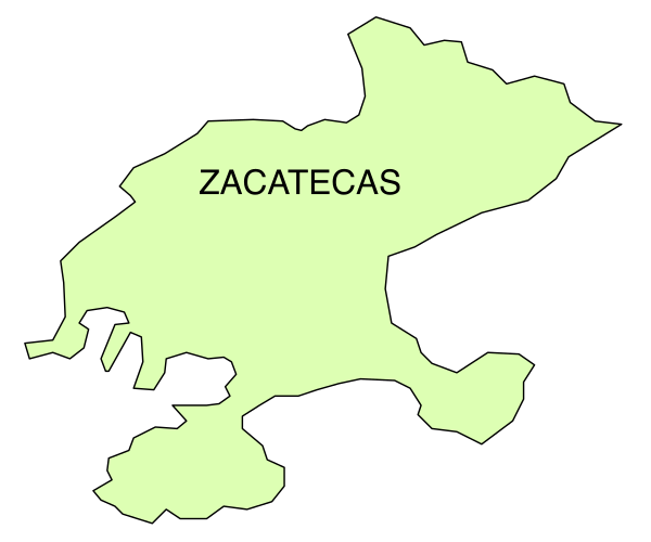 The map shows a region with labels indicating different areas such as "ZACATECAS" on it.