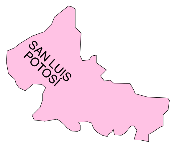 The map shows a pink outline of San Luis Potosi with its capital city marked on it.
