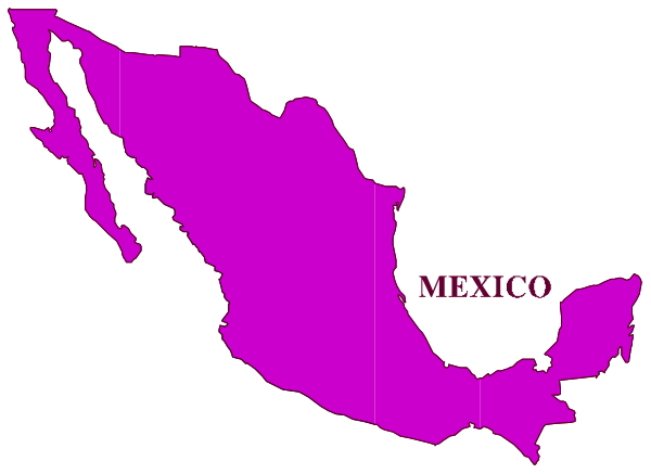 The map shows a pink outline of Mexico with its capital city labeled as "MEXICO" on it.