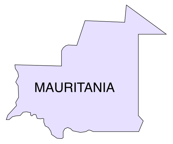 The map shows a purple outline of Mauritania with its capital city labeled as "Mauritania."