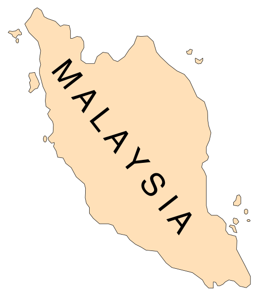 The map shows a stylized outline of Malaysia with its capital labeled as Kuala Lumpur on it.
